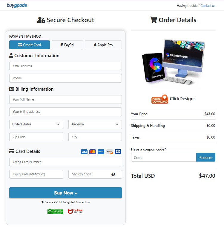 ClickDesigns-checkout-page